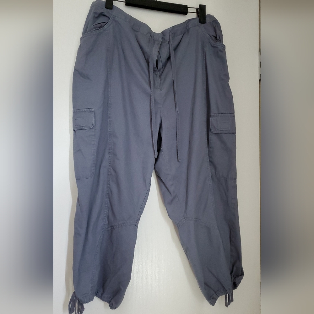 J. Jill Cropped Utility Pants with Front Seams, Ankle Ties, Periwinkle Grey, 18